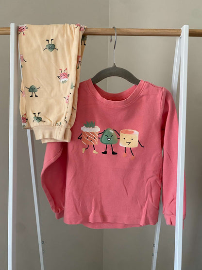 Pekkle Sushi Ha Ha 2 piece Pajama Set Sz 4/5, Kids 4/4T