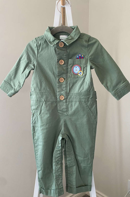 Indigo Kids green utility jumpsuit 9-12m, Kids 12 Month (9-12M)