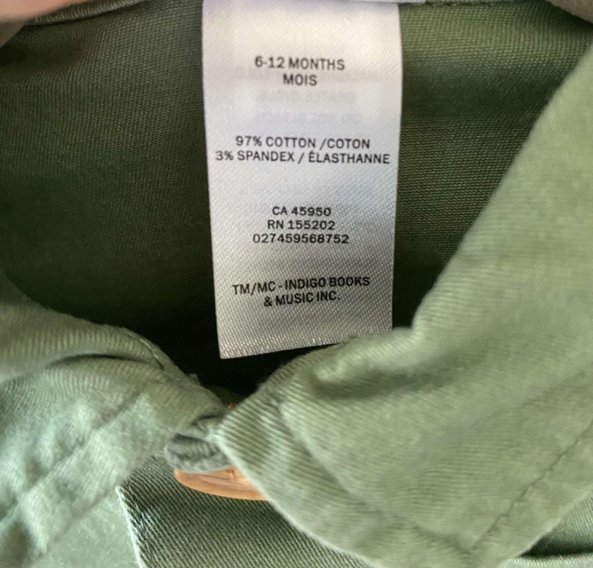 Indigo Kids green utility jumpsuit 9-12m, Kids 12 Month (9-12M)