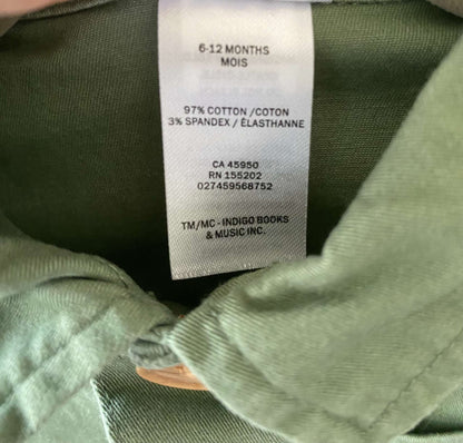 Indigo Kids green utility jumpsuit 9-12m, Kids 12 Month (9-12M)
