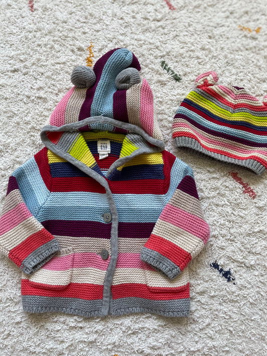 Knit bear hooded sweater and hat 6m, Kids 12 Month (9-12M)