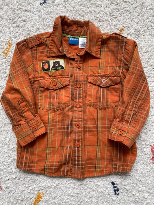 Disney 3Y orange plaid button up  winnie the pooh, Kids 3T