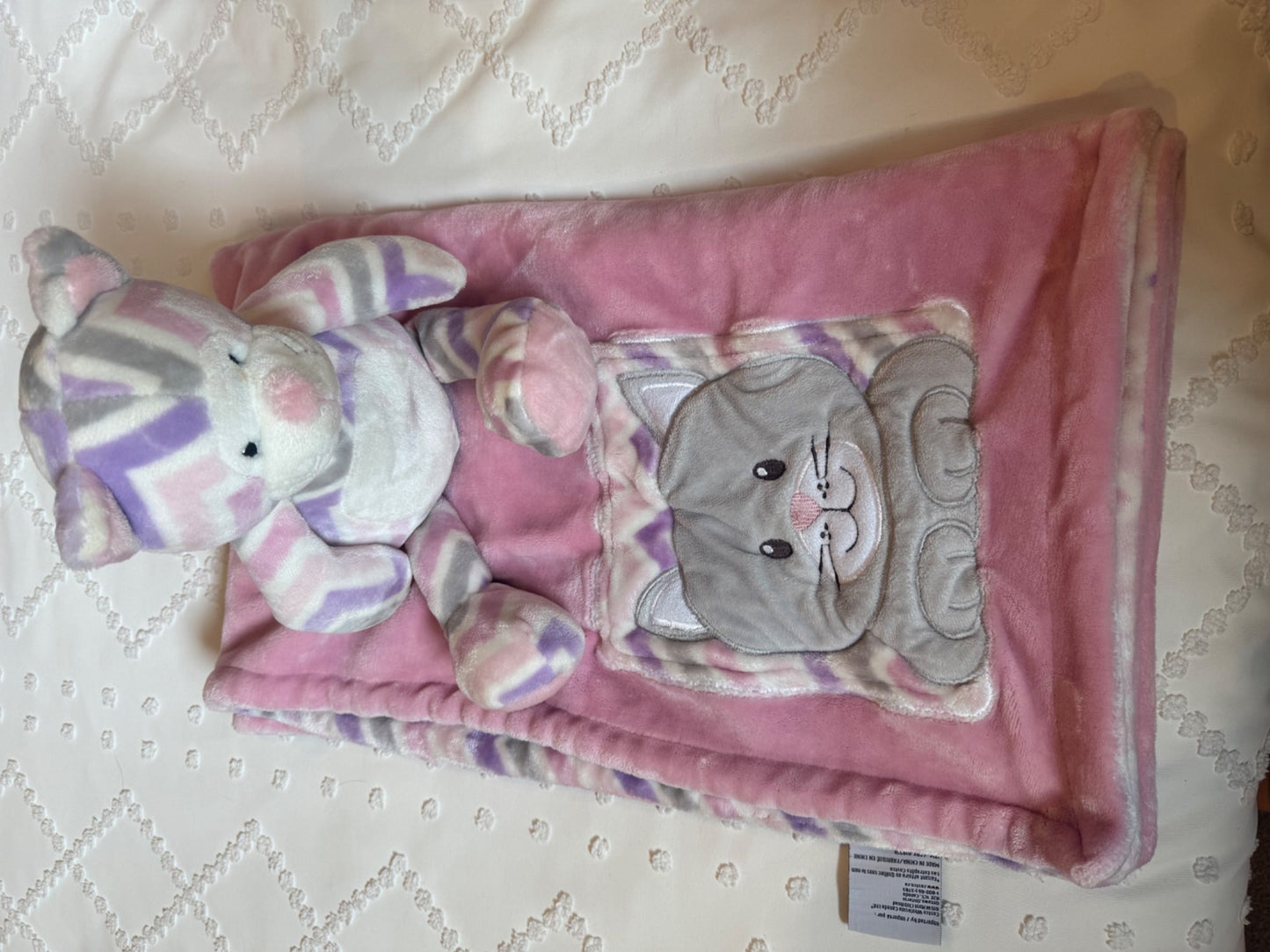 Baby girl blanket and stuffie set