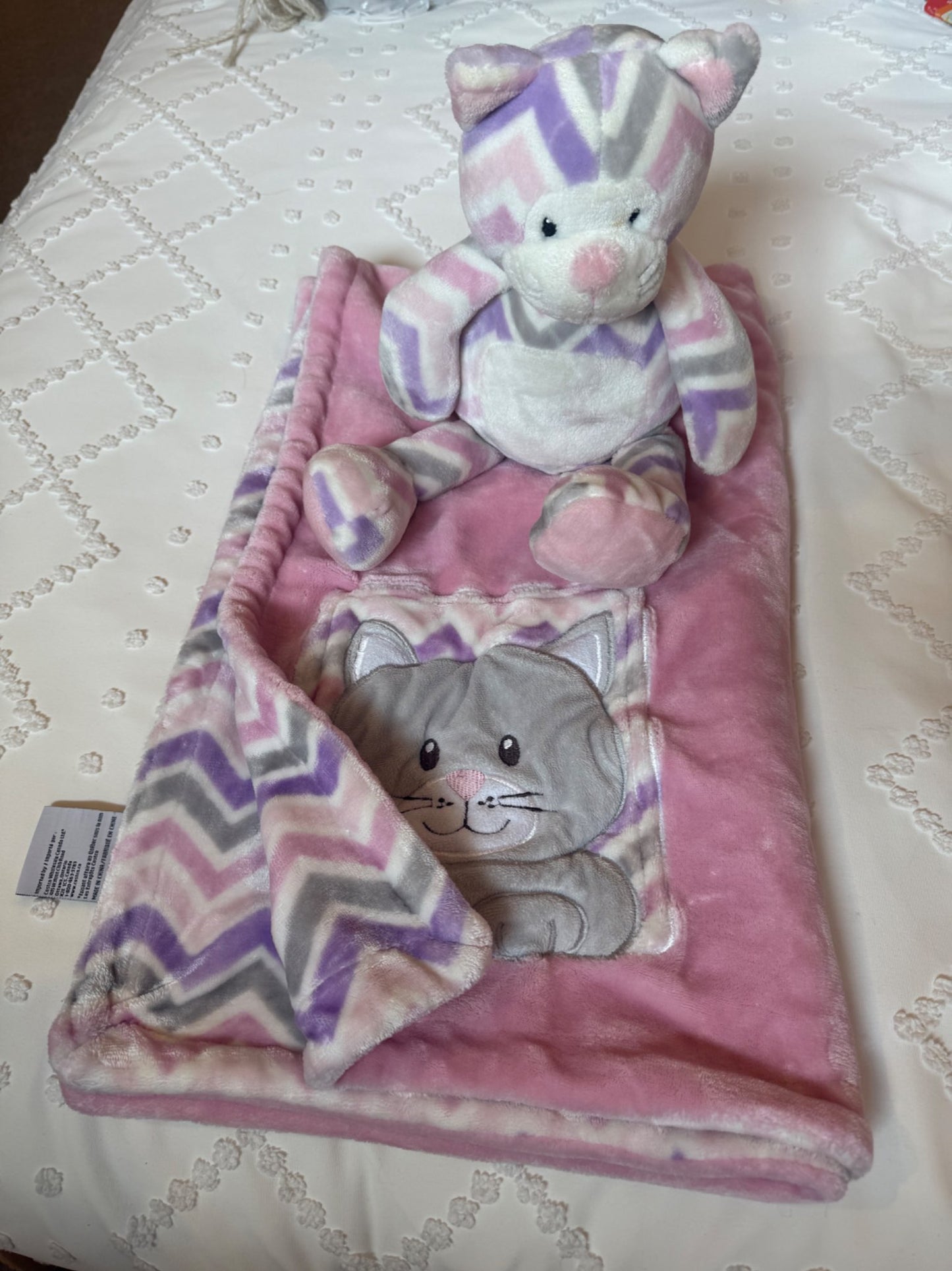 Baby girl blanket and stuffie set