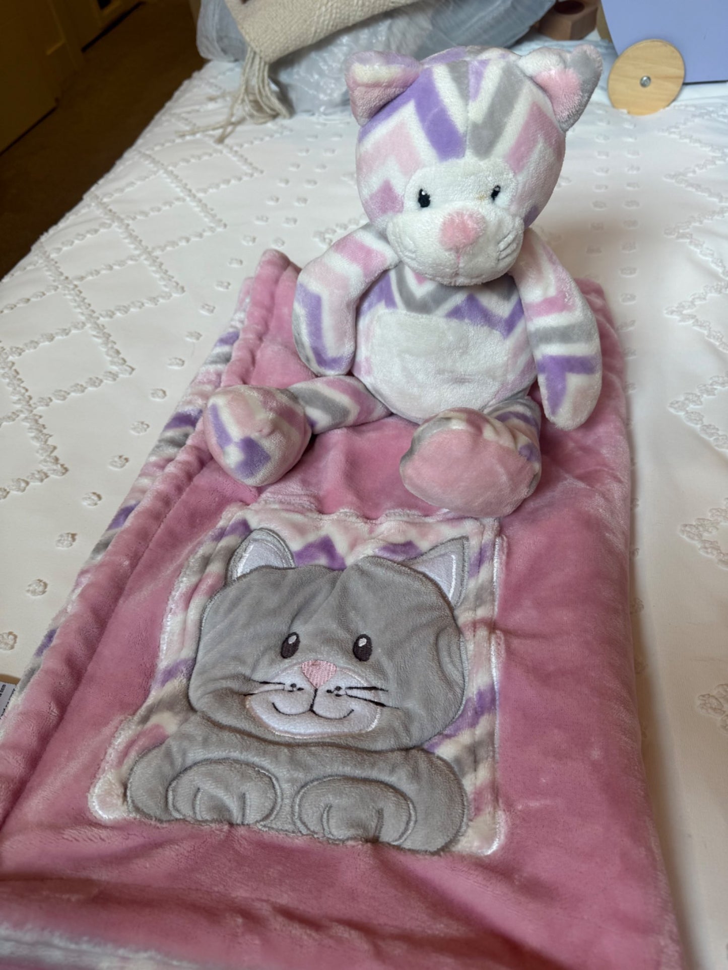Baby girl blanket and stuffie set