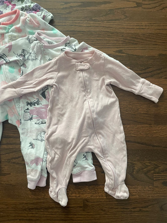 0-3m Girl Bundle - 7 items (5 sleepers, 2 tops), Kids 3 Month (0-3M)