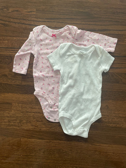 0-3m Girl Bundle - 7 items (5 sleepers, 2 tops), Kids 3 Month (0-3M)