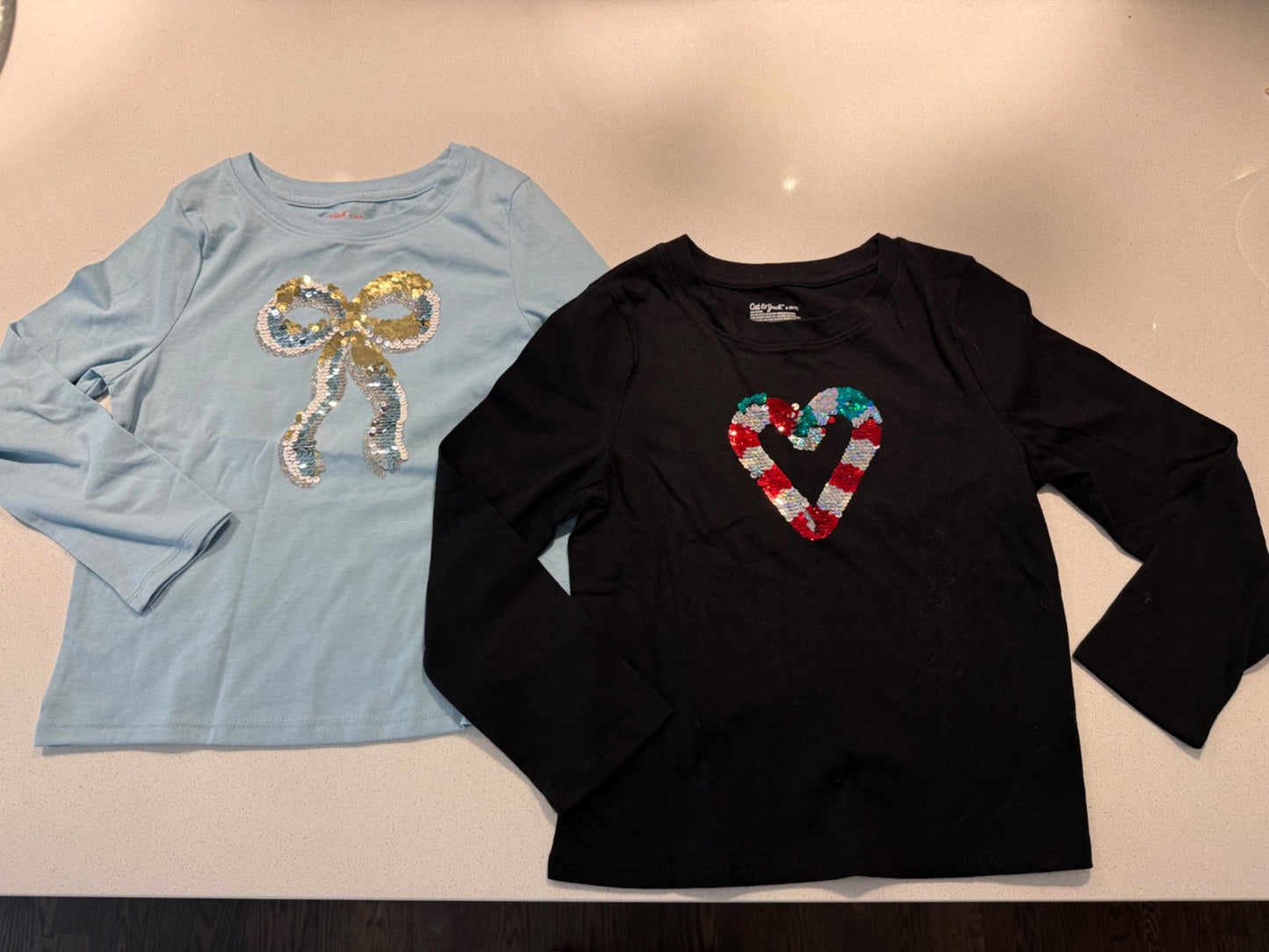 2 Girls sequined sparkly holiday long sleeve shirts - size 6/7, Kids 6/6X