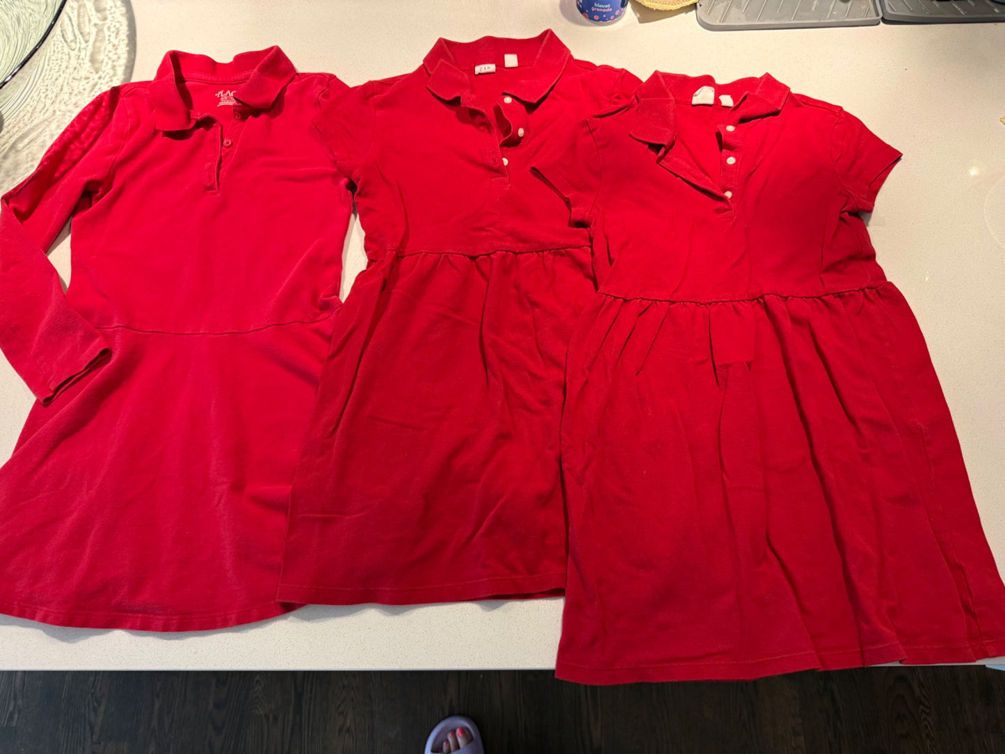 3 red dress-code/uniform dresses - size M (7/8), Kids 7