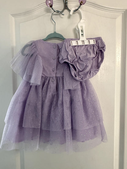 Carter's Purple Glitter Tulle Dress Set 6-9M, Kids 9 Month (6-9M)
