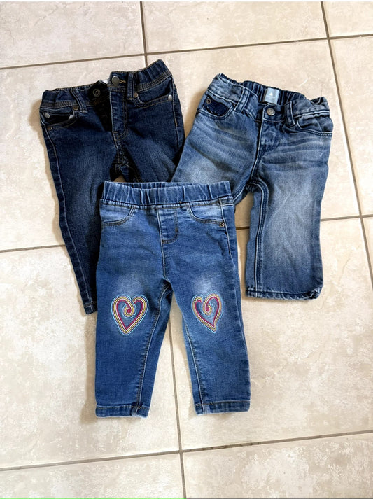 Lot of 3 Baby Girls Denim Jeans (babyGap, Roxy Girl, George) 6-12M, Kids 12 Month (9-12M)