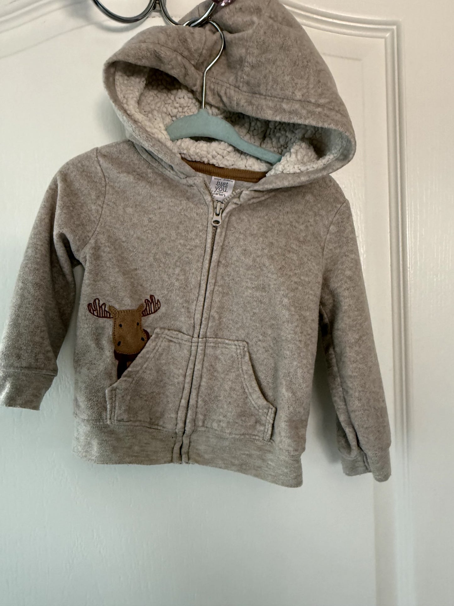 Carter’s Sherpa-Lined Moose Zip Hoodie 12M, Kids 12 Month (9-12M)