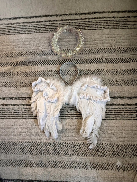 Girls Angel Feather Wings & Tinsel Halo Headband Costume Set, Kids 7