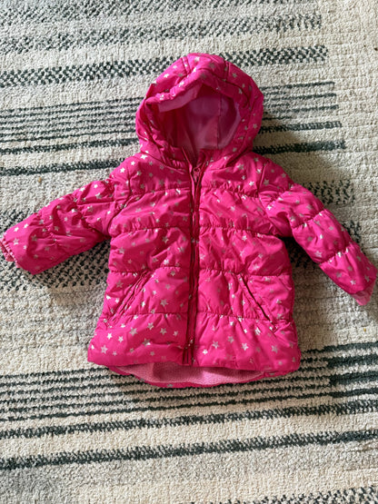 Pink Metallic Star Puffer Jacket - Size 6-9M, Kids 9 Month (6-9M)