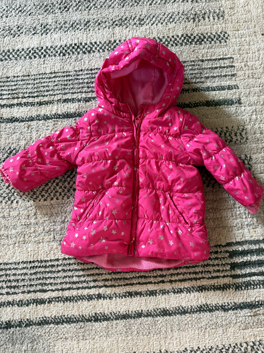 Pink Metallic Star Puffer Jacket - Size 6-9M, Kids 9 Month (6-9M)