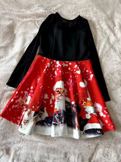 Christmas Cat Print Dress – Size Large, Kids 12 & 14 (large)