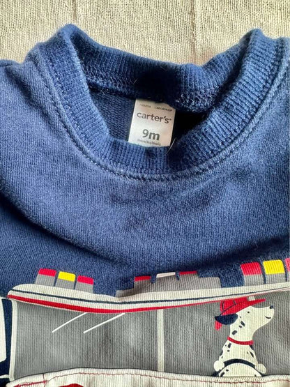 9m Carter's blue fire truck sweatshirt, Kids 9 Month (6-9M)
