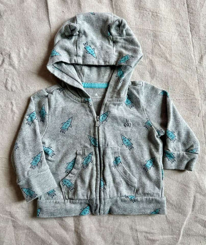 3-6M Baby Gap Gray Rocket Hoodie with Ears, Kids 6 Month (3-6M)