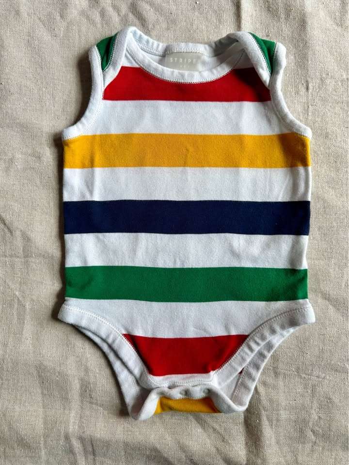 6-12M HBC baby sleeveless striped bodysuit, Kids 12 Month (9-12M)