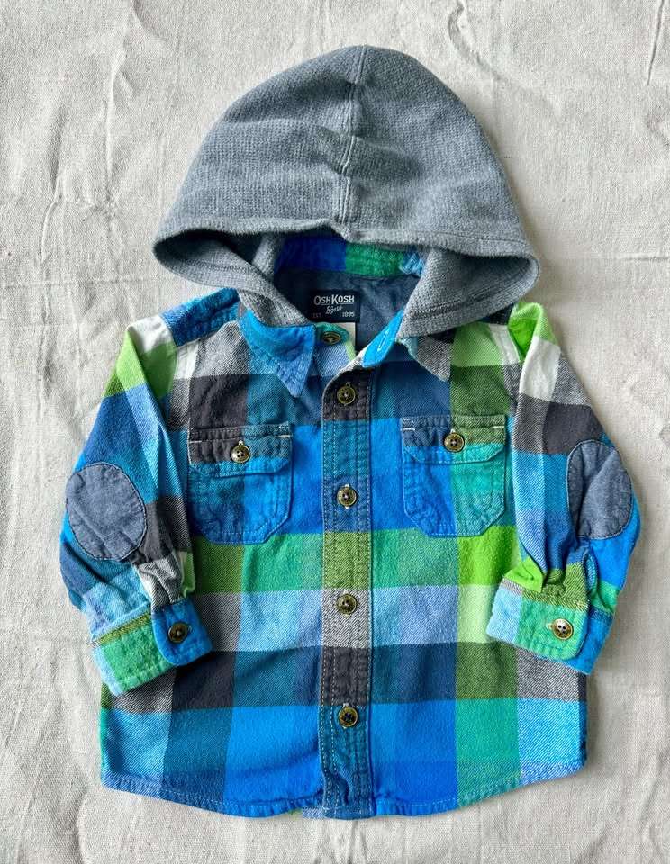12-18M Osh Kosh Blue Hooded Flannel1, Kids 18 Month (12-18M)