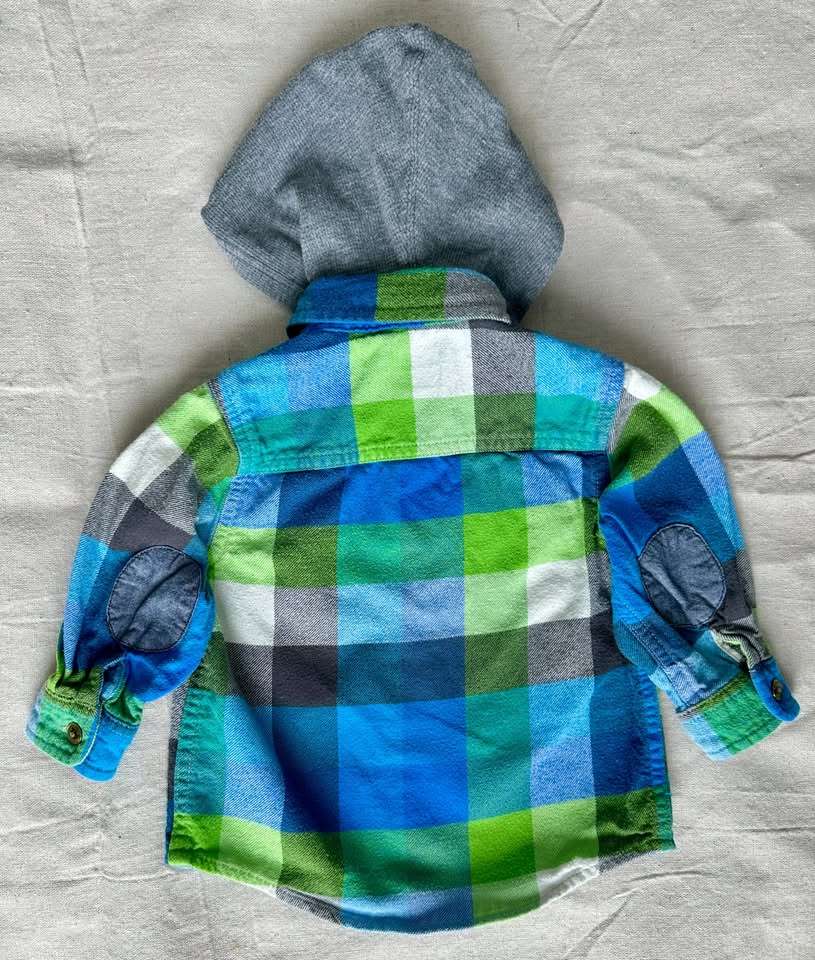 12-18M Osh Kosh Blue Hooded Flannel1, Kids 18 Month (12-18M)