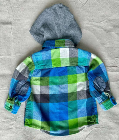 12-18M Osh Kosh Blue Hooded Flannel1, Kids 18 Month (12-18M)