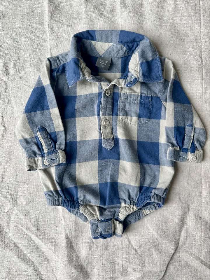 3-6m babyGap Blue Buffalo Plaid Bodysuit, Kids 6 Month (3-6M)