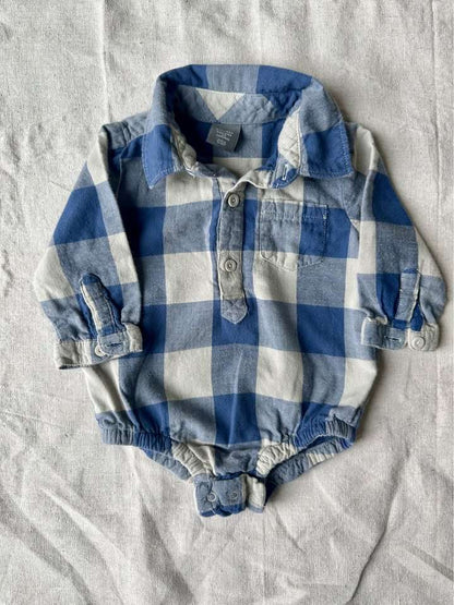 3-6m babyGap Blue Buffalo Plaid Bodysuit, Kids 6 Month (3-6M)