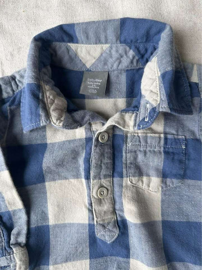 3-6m babyGap Blue Buffalo Plaid Bodysuit, Kids 6 Month (3-6M)