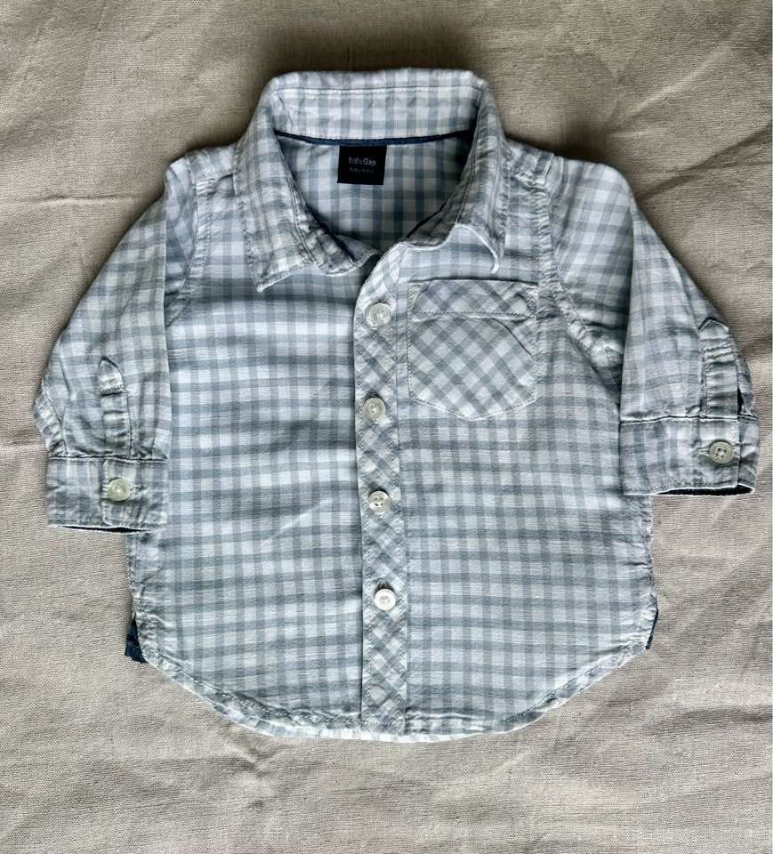 3-6m babyGap Linen-Cotton Gingham Button-Down Shirt, Kids 6 Month (3-6M)