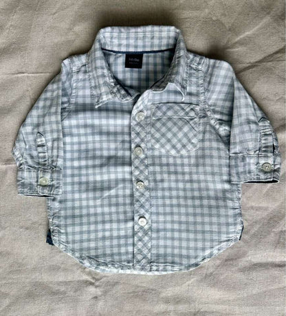 3-6m babyGap Linen-Cotton Gingham Button-Down Shirt, Kids 6 Month (3-6M)