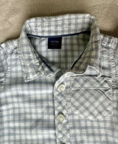 3-6m babyGap Linen-Cotton Gingham Button-Down Shirt, Kids 6 Month (3-6M)
