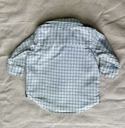 3-6m babyGap Linen-Cotton Gingham Button-Down Shirt, Kids 6 Month (3-6M)