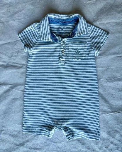 3-6m BabyGap striped polo romper in grey and white