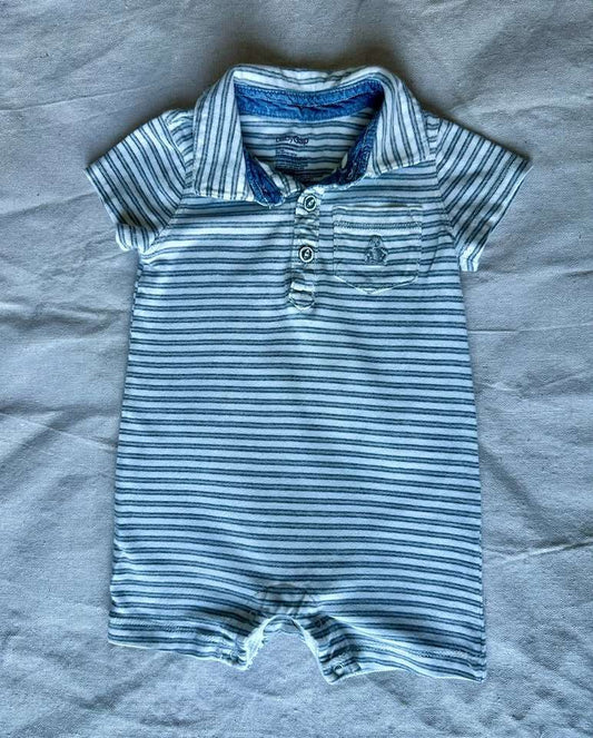 3-6m BabyGap striped polo romper in grey and white, Kids 6 Month (3-6M)