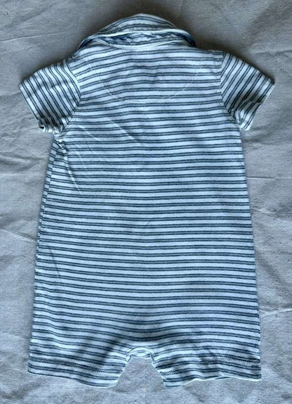3-6m BabyGap striped polo romper in grey and white