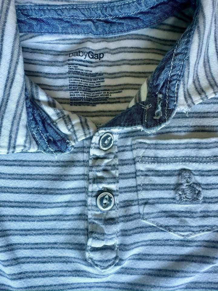 3-6m BabyGap striped polo romper in grey and white