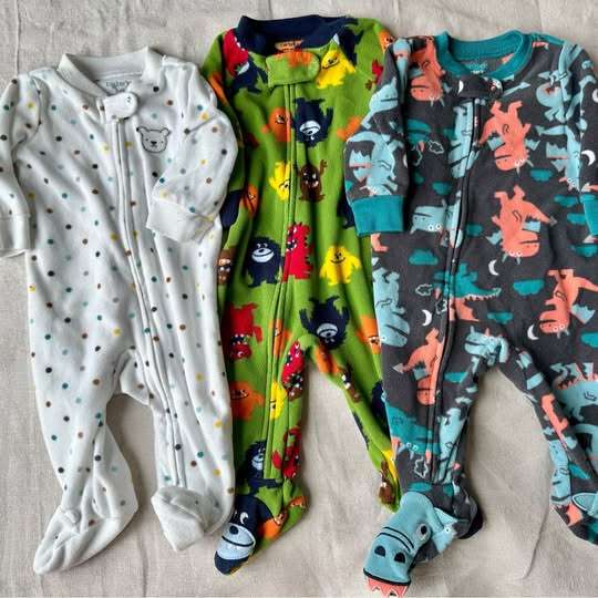 3M Carter's Fleece Footed Pajamas - x 3, Kids 3 Month (0-3M)