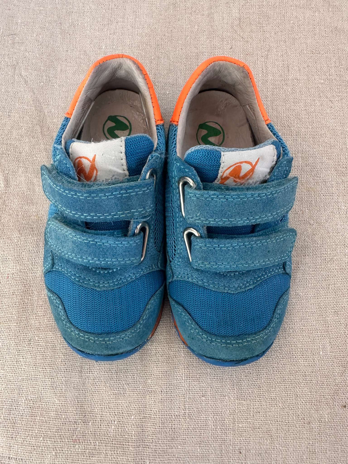 Naturino Suede Toddler Blue and Orange Sneakers, Shoes 6 (Walkers:12-24 mth)