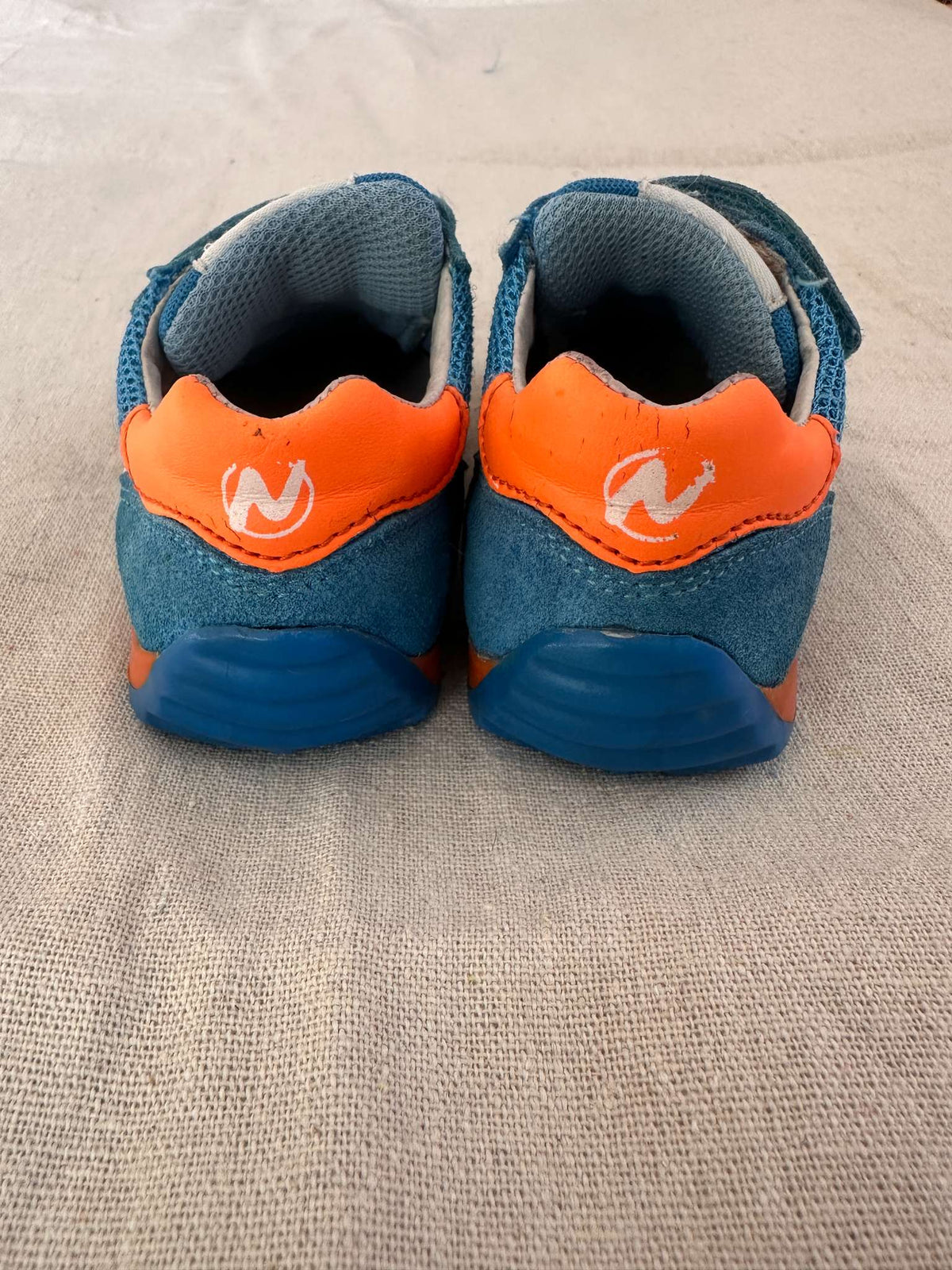Naturino Suede Toddler Blue and Orange Sneakers, Shoes 6 (Walkers:12-24 mth)