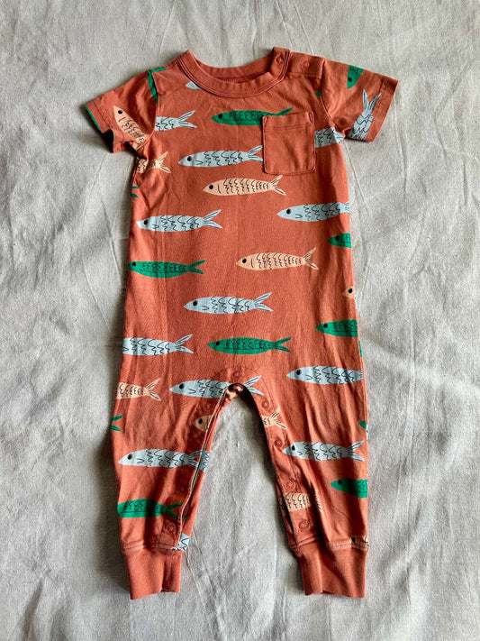 Tea Collection Fish Print Short Sleeve Romper, Kids 18 Month (12-18M)