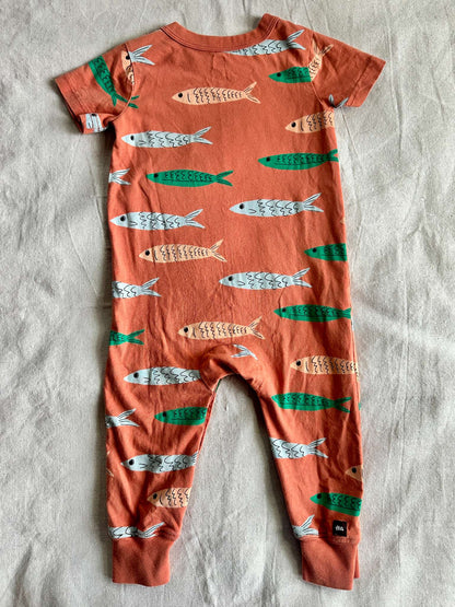 Tea Collection Fish Print Short Sleeve Romper, Kids 18 Month (12-18M)