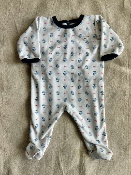 Petit Bateau Sailboat Velour Footed Pajamas, Kids 3 Month (0-3M)