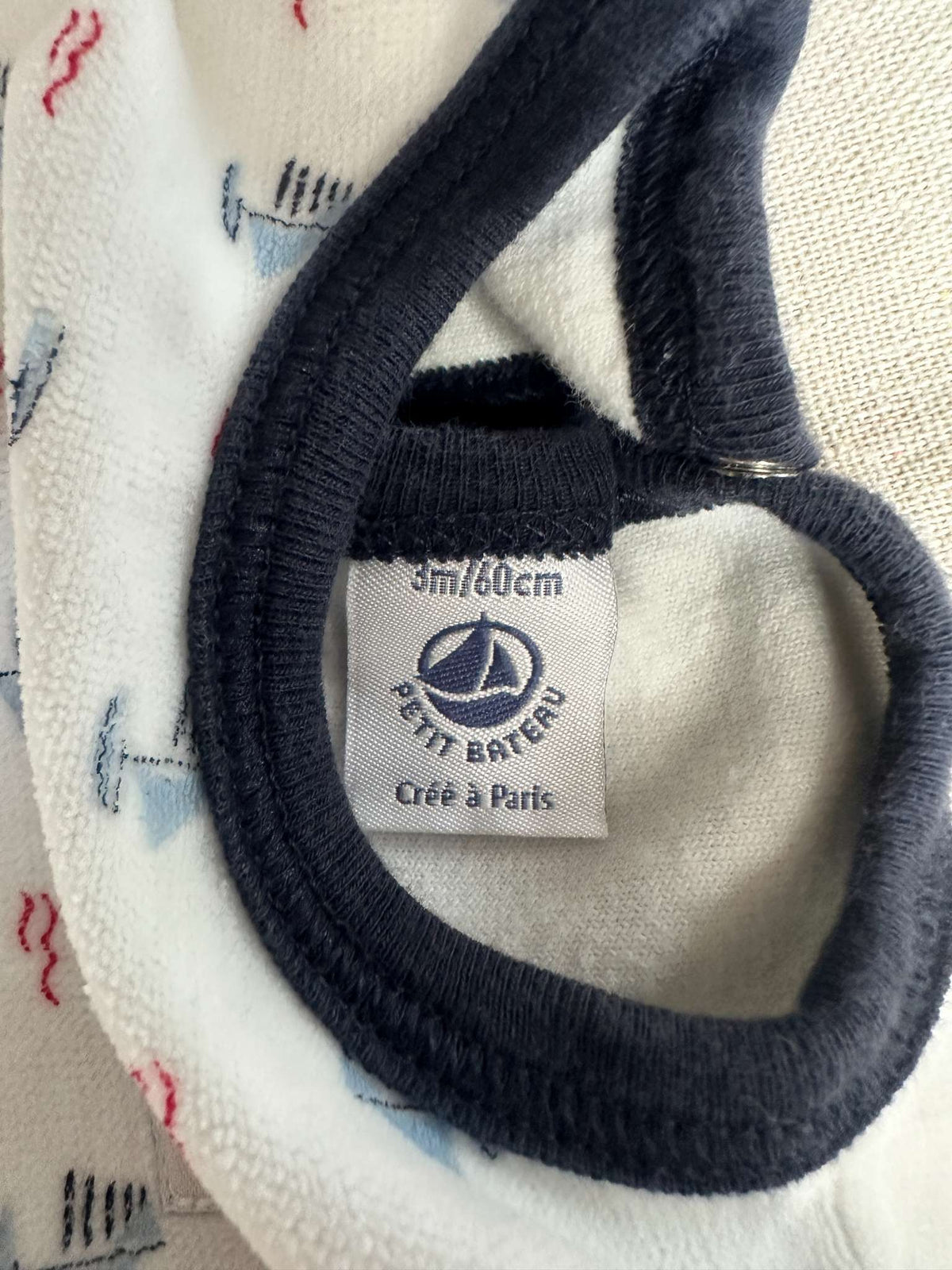 Petit Bateau Sailboat Velour Footed Pajamas, Kids 3 Month (0-3M)