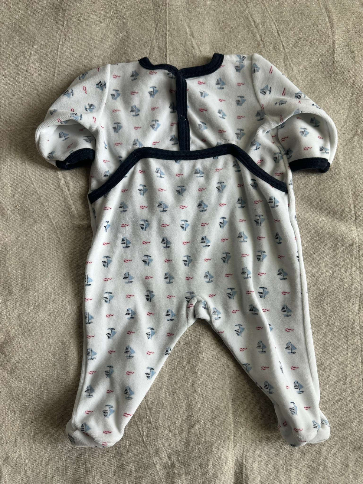 Petit Bateau Sailboat Velour Footed Pajamas, Kids 3 Month (0-3M)