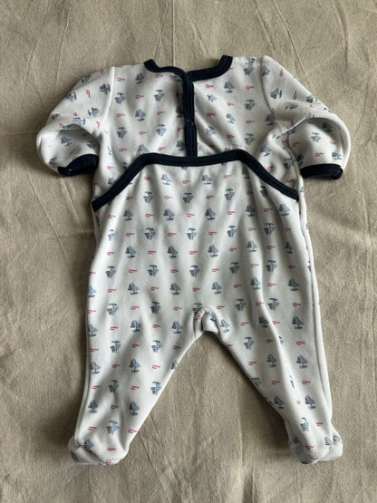 Petit Bateau Sailboat Velour Footed Pajamas, Kids 3 Month (0-3M)