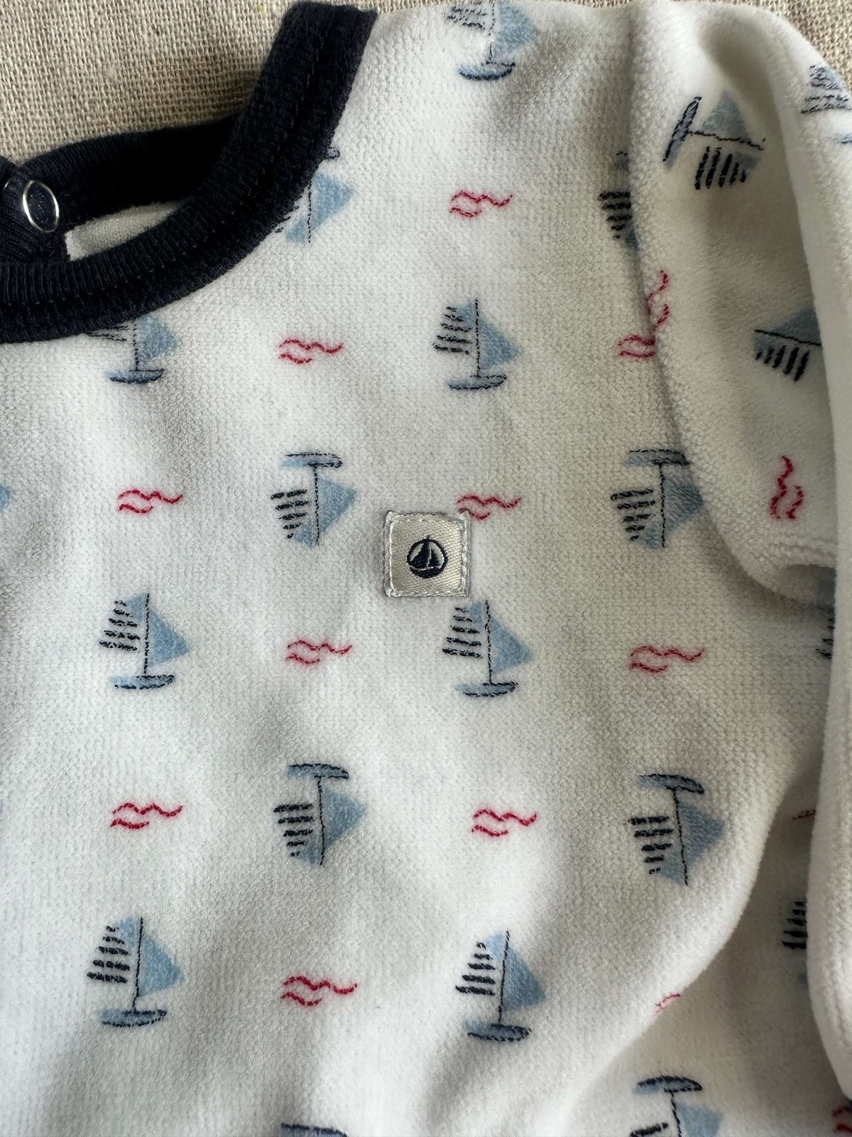 Petit Bateau Sailboat Velour Footed Pajamas, Kids 3 Month (0-3M)