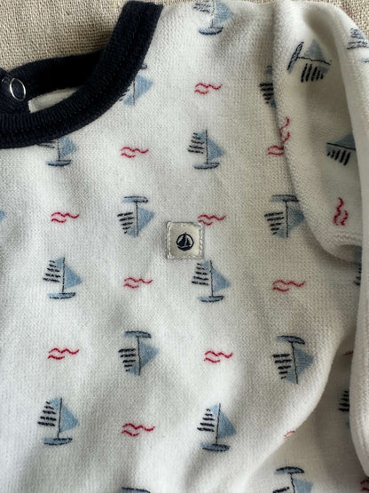 Petit Bateau Sailboat Velour Footed Pajamas, Kids 3 Month (0-3M)