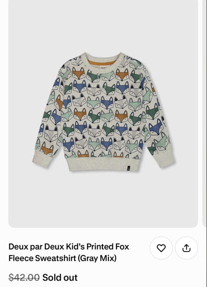 Deux par Deux Fox Print Sweatshirt and Joggers Set, Kids 24 Month (18-24M)