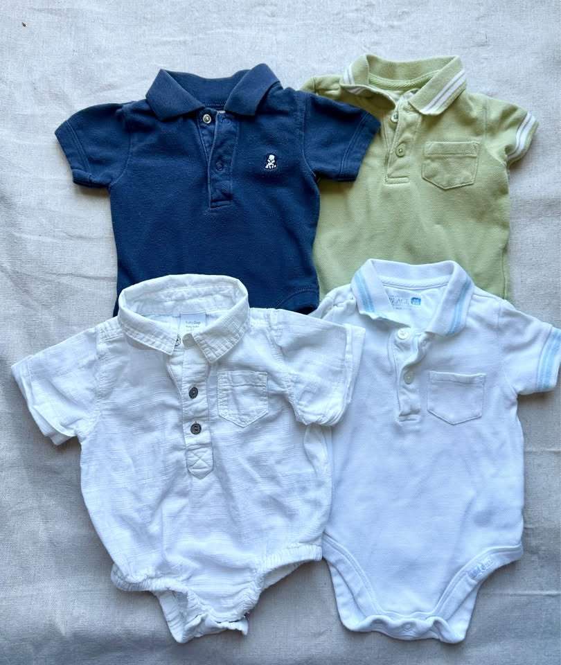 0-3M Assorted Boys Collared Bodysuits x4, Kids 3 Month (0-3M)